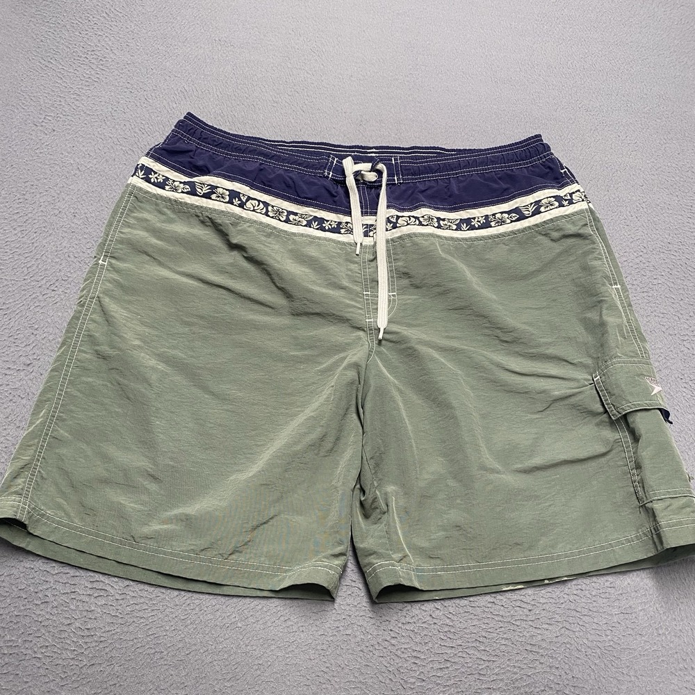 VTG Speedo Swim Trunks Shorts Mens 38 Green Floral Hawaiian Lined Drawstring
